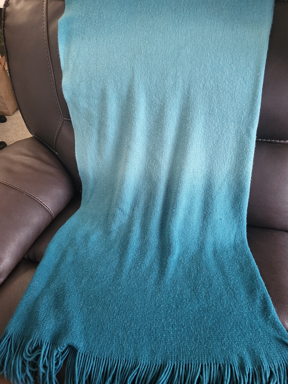 West Elm Teal Ombre fringed throw blanket Great condition